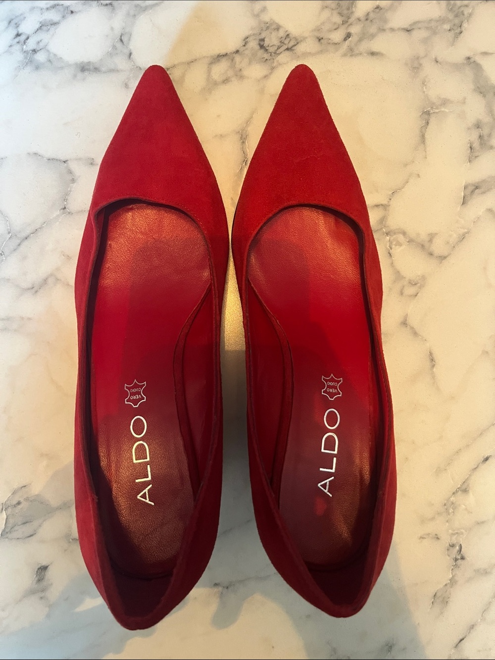 Aldo Women's Red Pointed Suede Wedge 2 inches heel shoes - Size 36